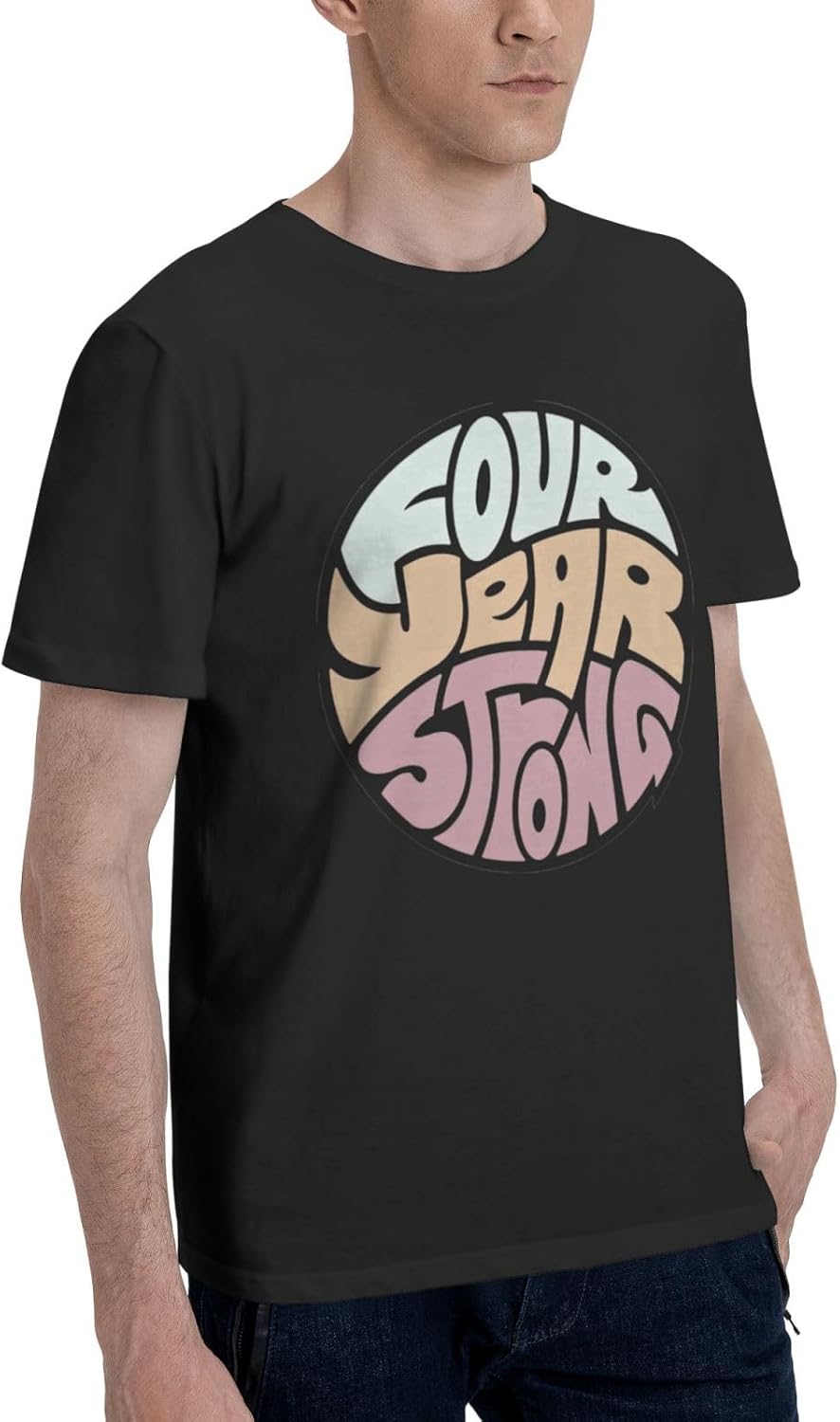 Four Rock Year Strong Band Men Crewneck T Shirt Comfy Short Sleeve Sports Gym Workout Tops Black Small