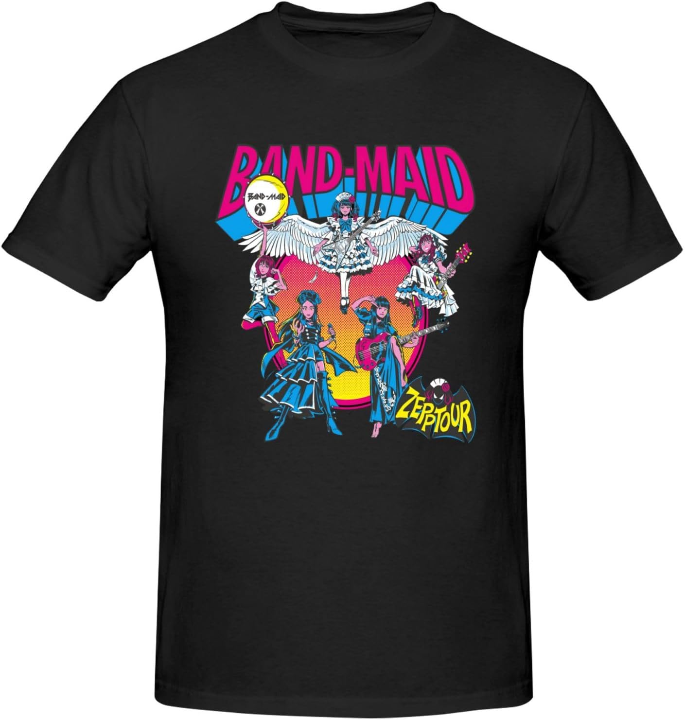 Band Music Maid Band Man's Crewneck T-Shirts Casual Short Sleeve Outdoor Gym Workout Blouses Black X-Large